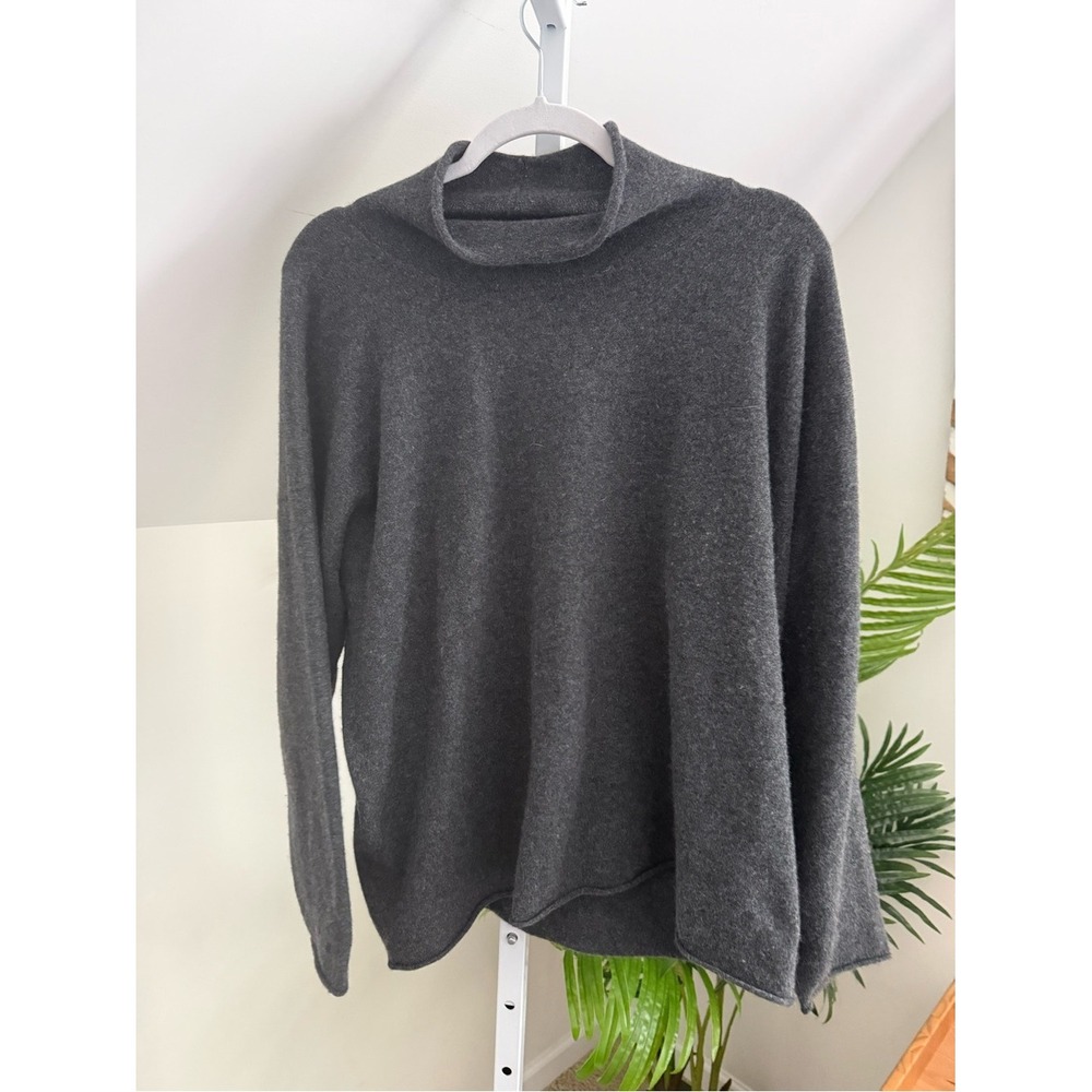 Eileen Fisher Organic 100% Cashmere Turtleneck Long Sleeve Sweater Ash size XL‎